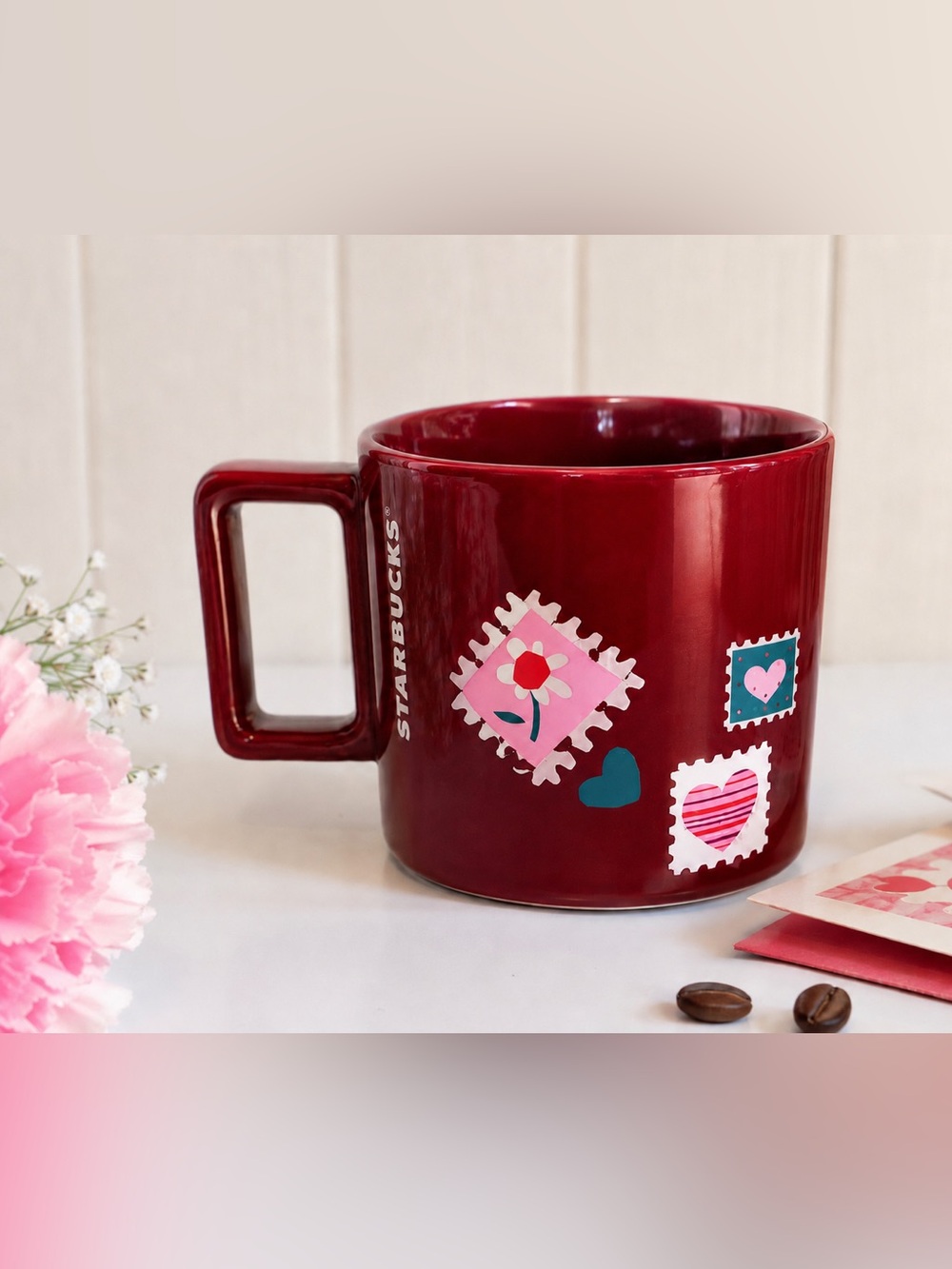 Starbucks 2023 Valentine’s Day Stamp Heart Mug 14oz Red Ceramic NWT